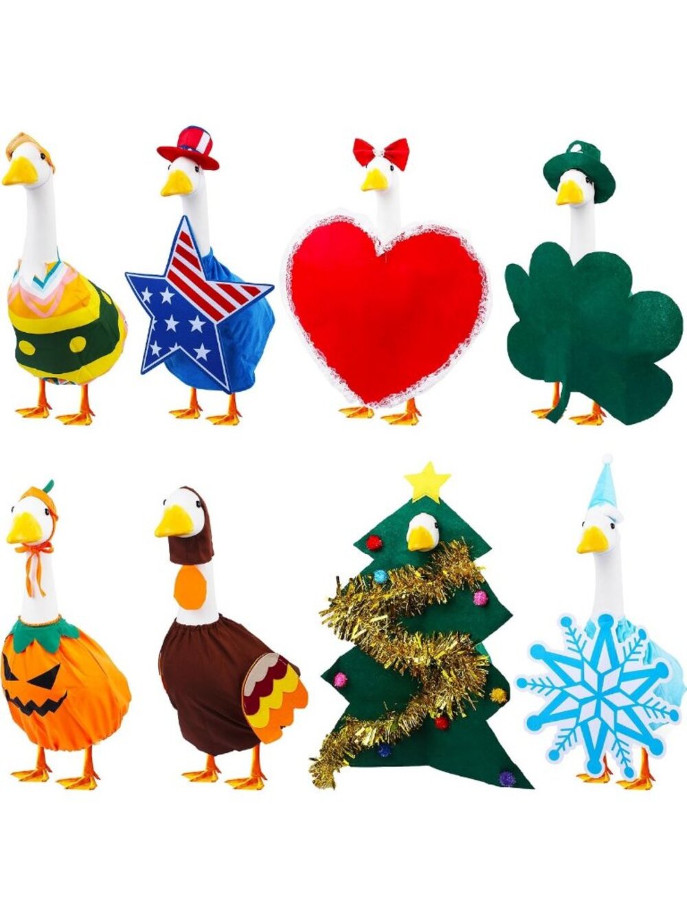 8-Piece Holiday Goose Outfits for 23" Lawn Decor, All-Season Outdoor Costume